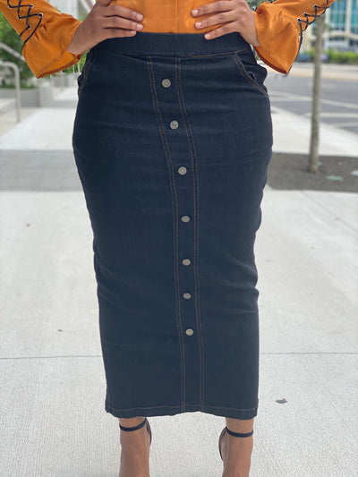 Slight stretch black jean skirt - Modestapparels 